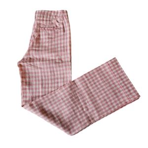 J. Crew Pink and White Plaid Wide Leg Pants